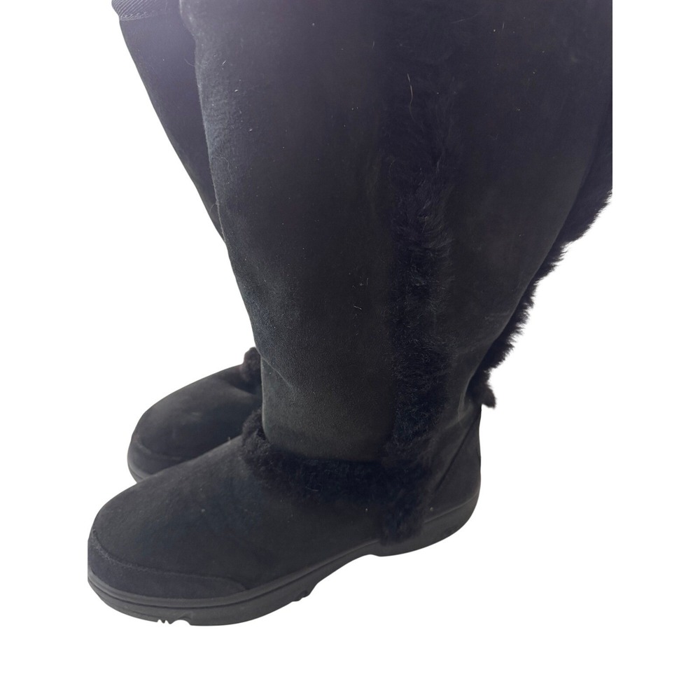 UGG Sunburst Tall Black Sheepskin Fur Trim Boots 5218 Womens Size 9